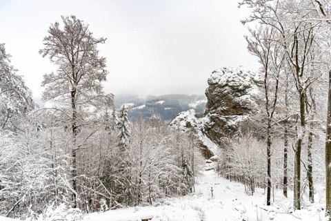 Snow-covered winter landscape Bruchhauser Steine in the Sauerland, Bruchhausen, Olsberg,