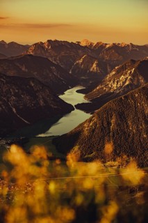 Thaneller summit at sunset in the Lechtal valley in Tyrol with a wonderful view of the surrounding