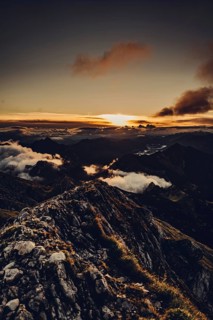 Sunrise hike on the Hochplatte in the Ammergau Alps, Ammergebirge in the Allgäu, Bavaria, Germany,