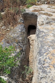 Water channel at medieval cave dwellings homes Ghar il-Kbir, Dingli, Malta, Europe