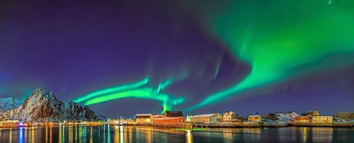 Northern Lights Panorama Svolvaer Lofoten Norway