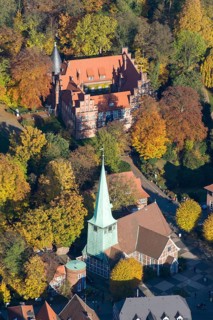 Bergedorf Castle and St. Petri and Pauli Church, aerial view, castle, church, museum, autumn,