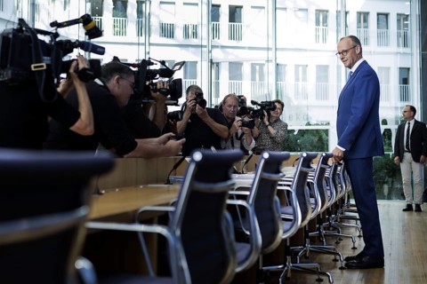 Friedrich Merz, CDU party chairman, at the Federal Press Conference on the consequences of Solingen