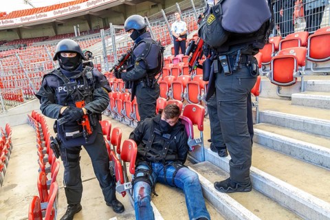 Baden-Württemberg police anti-terror exercise in the stadium. In the run-up to the European