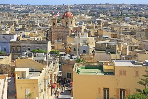 Domed roof of basilica St George church in town centre of Victoria Rabat, Gozo, Malta, Europe