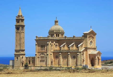 Romanesque architecture of basilica church, Ta Pinu, Gozo, Malta national pilgrimage shrine to