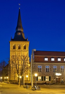 Market square with St Peter and Paul Church and community centre in the evening, Old Town,