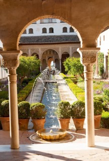 Patio de la Acequia, Court of the water Channel, Generalife palace gardens, Alhambra, Granada,