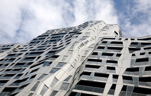 Modern architecture of the Calypso mixed use urban development project Rotterdam, Netherlands