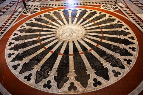 Interior of colorful marble decoration, Siena Cathedral or Cattedrale di Santa Maria Assunta,