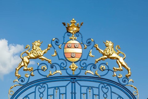 Alvensleben coat of arms on the Tor tor in the baroque garden of Hundisburg, Haldensleben,