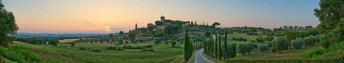 Road leading to the Palazzo massaini at sunset, Unesco world heritage site Val d´Orcia, Italy,