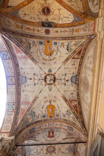 The courtyard of Palazzo Vecchio, Florence, wall paintings, UNESCO World Heritage Site, Tuscany,