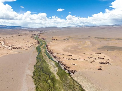 Rio Punilla, Los Nacimientos, Catamarca Province, Argentina, Aerial view of a desert with a narrow