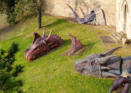 Dragon attraction next to Cob Hall Tower, Lincoln castle, city of Lincoln, Lincolnshire, England,