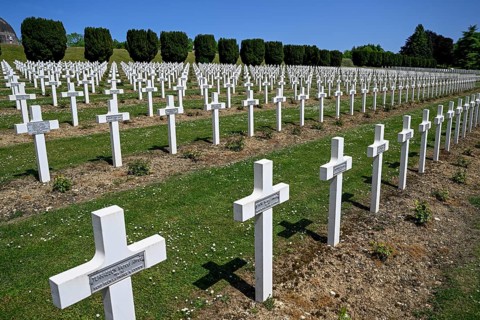 Crosses at the military cemetery near the Douaumont ossuary, First World War, Verdun, Grand Est