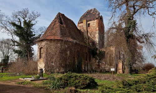 Schrenz near Bitterfeld village church from NO 86539 medieval single-nave quarry stone building in