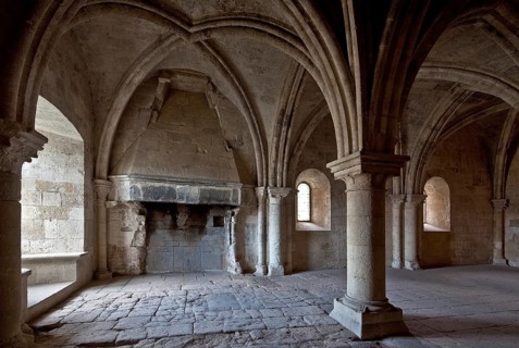Cistercian monastery founded in 1144, church built 1175-1220, monks' hall or warming room also used