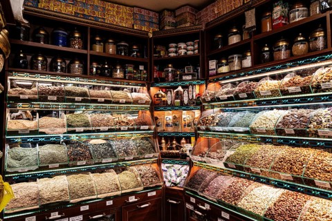 Nuts and dried fruit, oriental spice trade in Noailles, Marseille, France, Europe
