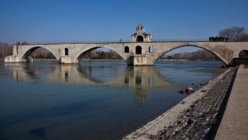 Frankr Avignon Pont Saint-Bénézet 59803 with bridge chapel St-Nicolas from southwest
