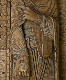Bourges, Cathedral. South portal. Crowned saint on the left vault. Detail, St, Saint, Saint
