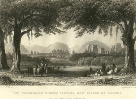 Lithographs Celebrated Hindoo Hindu Temple and Palace at Madura in Southern Carnatic, India, Asia