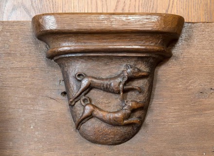 Late Gothic choir stalls with stag hunt, St., Saint, Saint