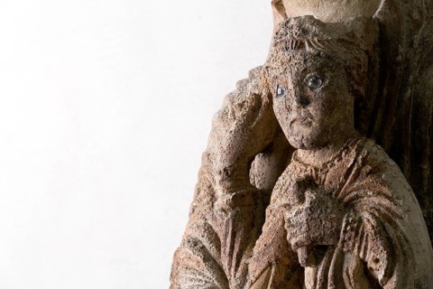 Romanesque Mother of God with child, incision Christ with glass eyes, St., Saint, Saint