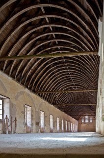 Fontenay former Cistercian monastery dormitory built 12th century interior facing south wooden roof