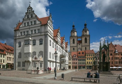 Luther city Wittenberg Market Square 6319 left Town Hall 16th century centre Towers of the town