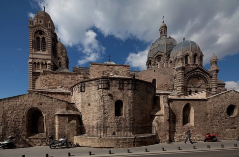 11th century view from east behind Cathedrale de la Major, built 1852-92, St., Sankt, Saint