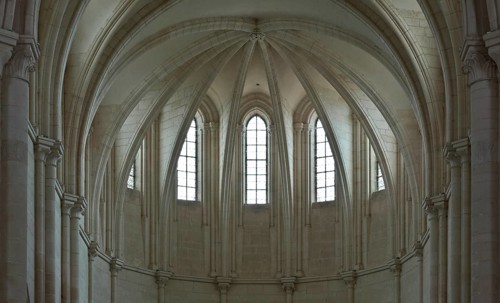 Pontigny Abbey Church High Choir. Vaults and windows of the high choir built 1145-1206, St., Sankt,