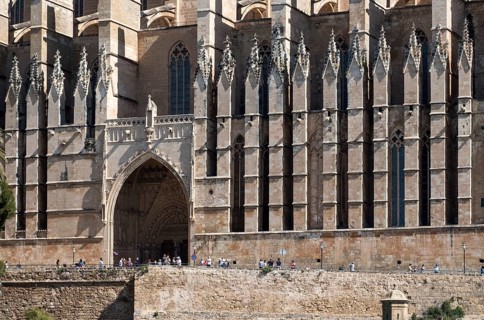 Majorca, Palma de Majorca, La Seu Cathedral, south side with buttress and south portal
