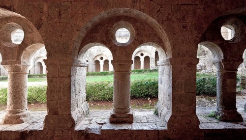 Cistercian monastery founded in 1146, cloister north wing biforium with view through to the east