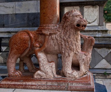 Italy Bergamo 89479 Santa Maria Maggiore north portal erected from 1353 right column lion