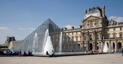 Courtyard of the Louvre with pyramid by Ieoh Ming Pei