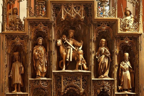 Carved altar, Saint Wendelin, Matthias, Martin, John the Baptist, Anthony the Hermit, St., St.,