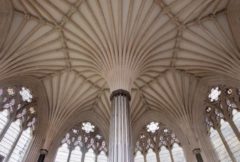 Wells, Cathedral, Chapter House, view into the vault