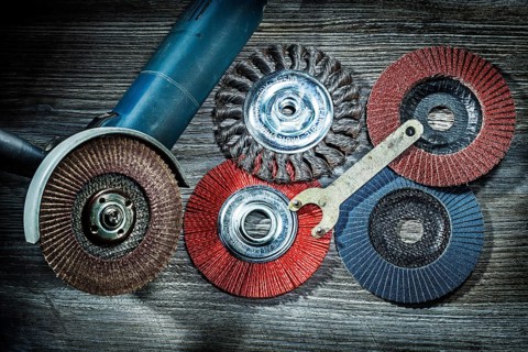 Angle sander and random sanding wheels on vitage wood
