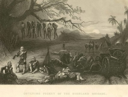 Military and munity mutiny views outlying picket of the highland brigade, India, Asia