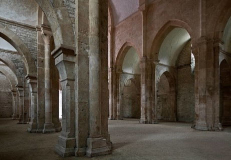 Fontenay Abbey Church Interior. View through the aisles1139-47 built left south aisle facing west