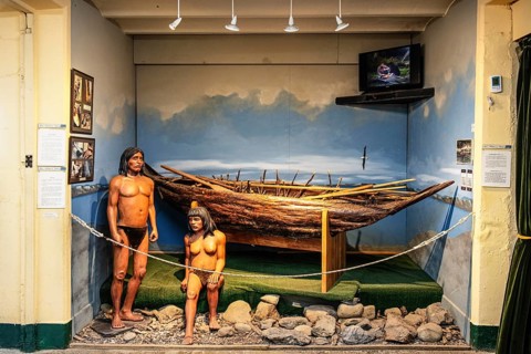 Aboriginal bark canoe from Tierra del Fuego in the Ethnographic Museum, Ushuaia, Argentina, South