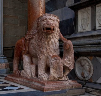 Italy Bergamo 89488 Santa Maria Maggiore north portal erected from 1353 right column lion