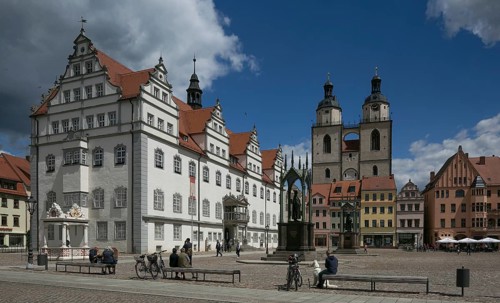 Luther city Wittenberg Market Square 6316 left Town Hall 16th century centre Towers of the town