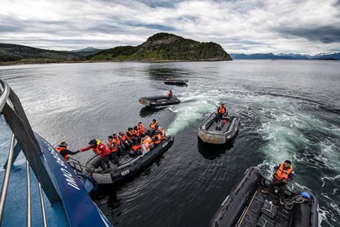 Expedition trip with Zodiacs, Wulaia Bay, Beagle Street, Ushuaia, Tierra del Fuego, Patagonia,