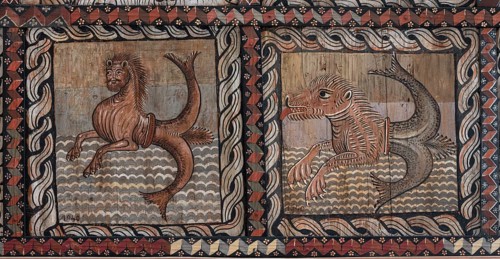 Zillis, village church of St Martin, Romanesque wooden ceiling with biblical depictions, sea