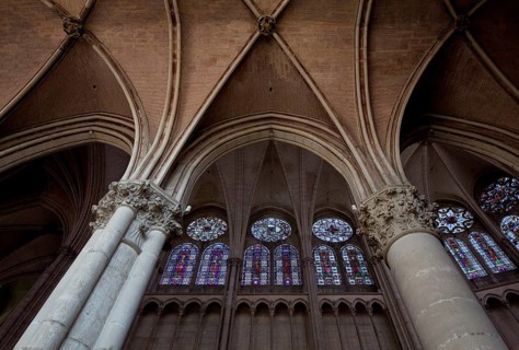 Frankr Auxerre Burgundy Cathedral St-Etienne 70200 Choir vault and stained glass windows of the
