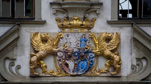 Coat of arms on the Old Castle, alliance coat of arms of the von Dohna and von Callenberg families