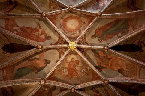 Chapel next to the north aisle, so.g parish hall, vault with painting around 1585, St., Sankt,