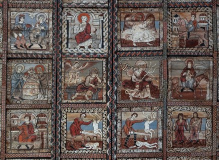 Zillis, village church of St Martin, Romanesque wooden ceiling with biblical depictions